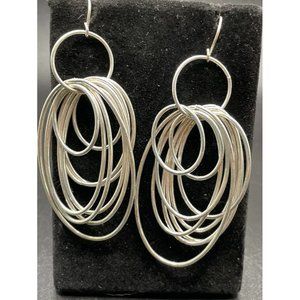 Silvertone Intertwined Ovals Dangle Earrings 2.75 Inches